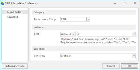 An image showing the CPU Filesystem and Memory Reporting dialog